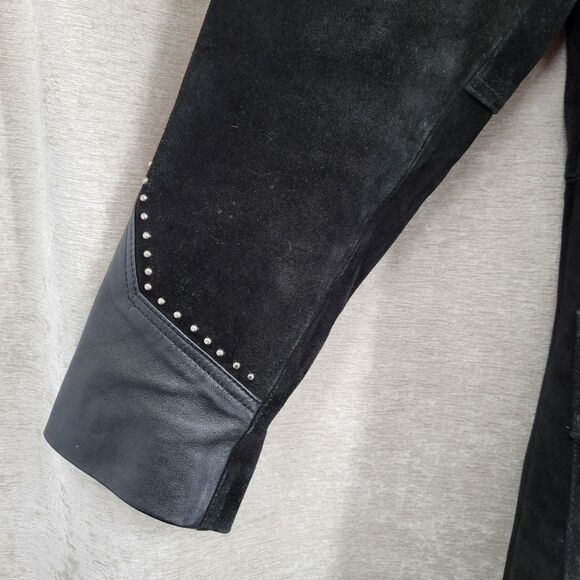 3B West Men's Black Suede and Leather Jacket with Studded Details Western - Picture 7 of 14